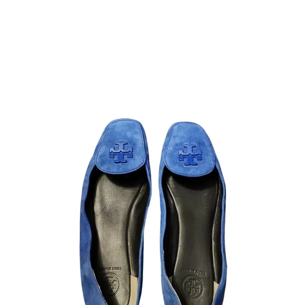 Tory Burch Blue Suede Logo Loafers
